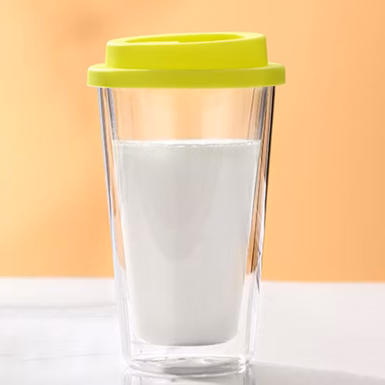 350ml (12オンス) 二重壁ガラスティーカップコーヒーマグガラスコーヒーカップ蓋付き