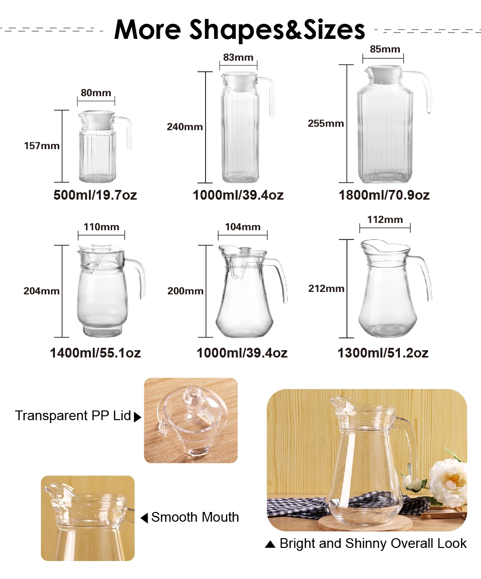 Lead Free Glass Pitcher Water Carafe with Handle Good Beverage Pitcher 1.8L Clear Glass Tea Pot Water Glass Jugs with PP Lid