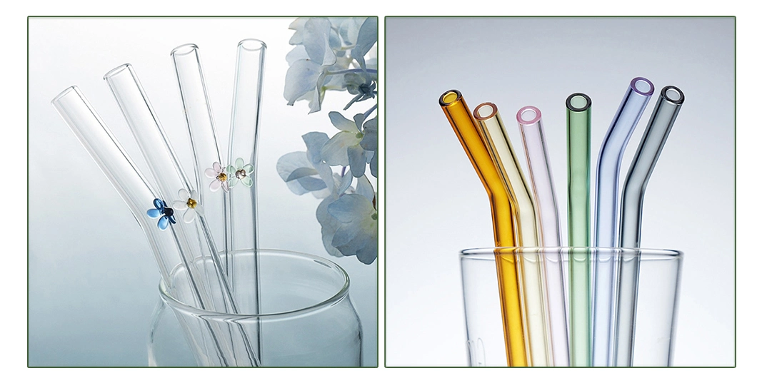 200*10mm 200*8mm 200*6mm 215*6mm Borosilicate Reusable Colorful Transparent Straight Bent Curved Glass Straw Factory