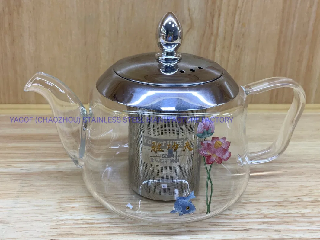 High Borosilicate Tea Kettle Glass Tea Pot with Infuser Coffee Pot Stovetop Teapot - 600 Ml