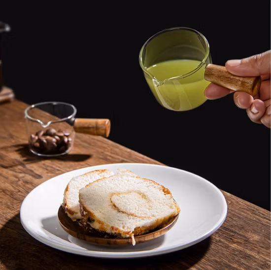 高ホウケイ酸ガラスミルクミニ木製ハンドル小さなミルクカップエスプレッソ抽出カップ西洋レストランジュースバケツ